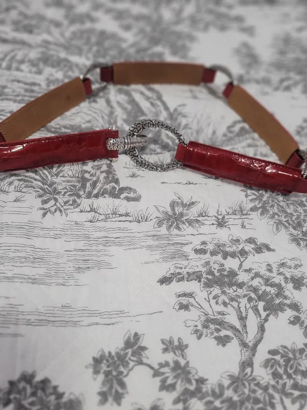 Brighton Red Leather Belt with Silver Size 34 x 1